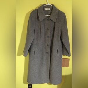 Vintage Beau Brem Long Gray Wool Trench Coat Sz 16 1/2
